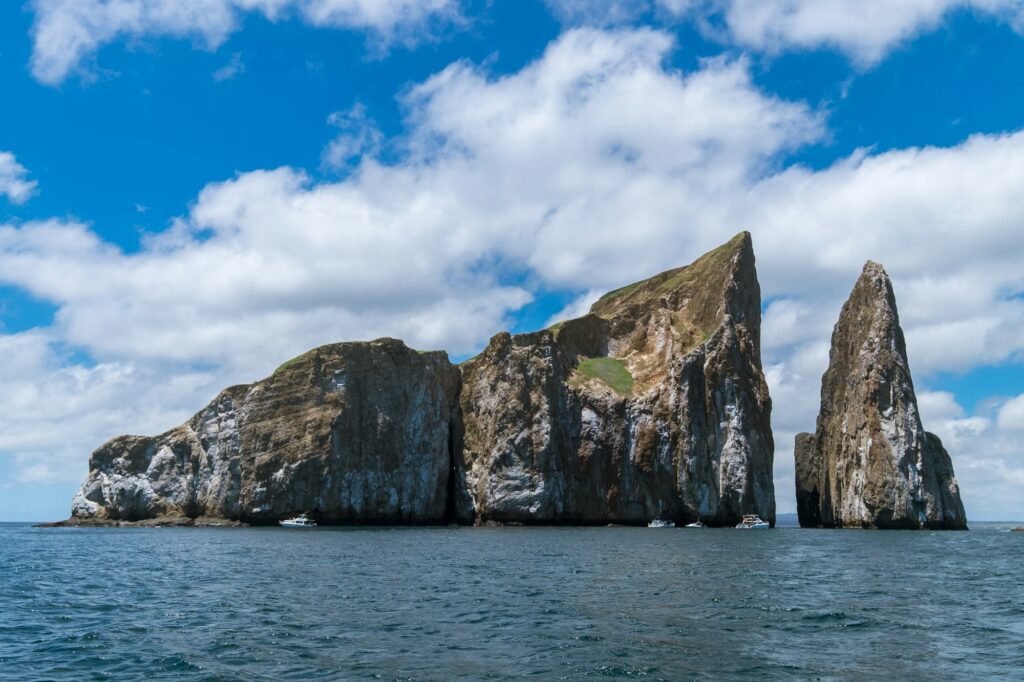 A closeup of Kicker rock island in Galapagos islands